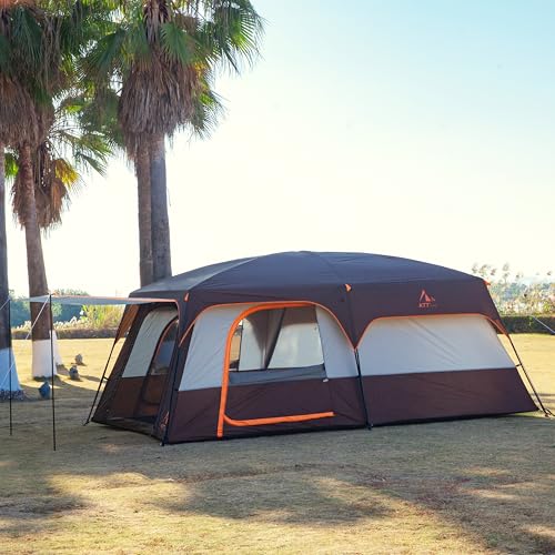 KTT Extra Large Tent 10-12-14 Person(B),Family Cabin Tents,2 Rooms,3 Doors and 3 Windows with Mesh,Straight Wall,Waterproof,Double Layer