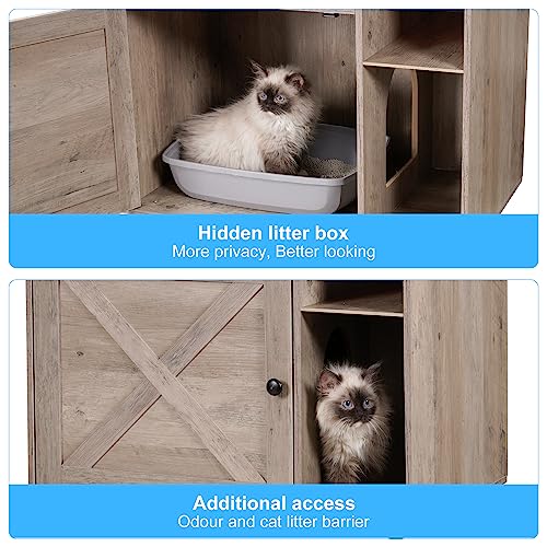 Hey-brother Cat Tree with XL Litter Box Enclosure, All-in-one Cat Tower for Indoor Cats with Large Hammock, Bed, Food Station, Scratching Posts