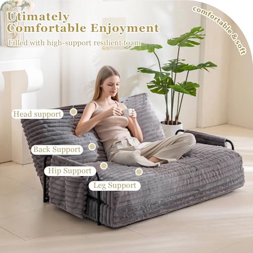YOSHOOT Adjustable Lazy Floor Sofa, Convertible Bean Bag Sofa Bed Couch, 5-Position Foldable Sleeper Chair with Armrest