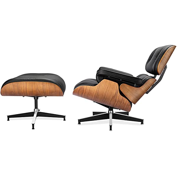 Mid Century Lounge Chair and Ottoman, Modern Chair Classic Design, Top Grain Leather Palisander Wood, Heavy Duty Base Support for Living Room, Study