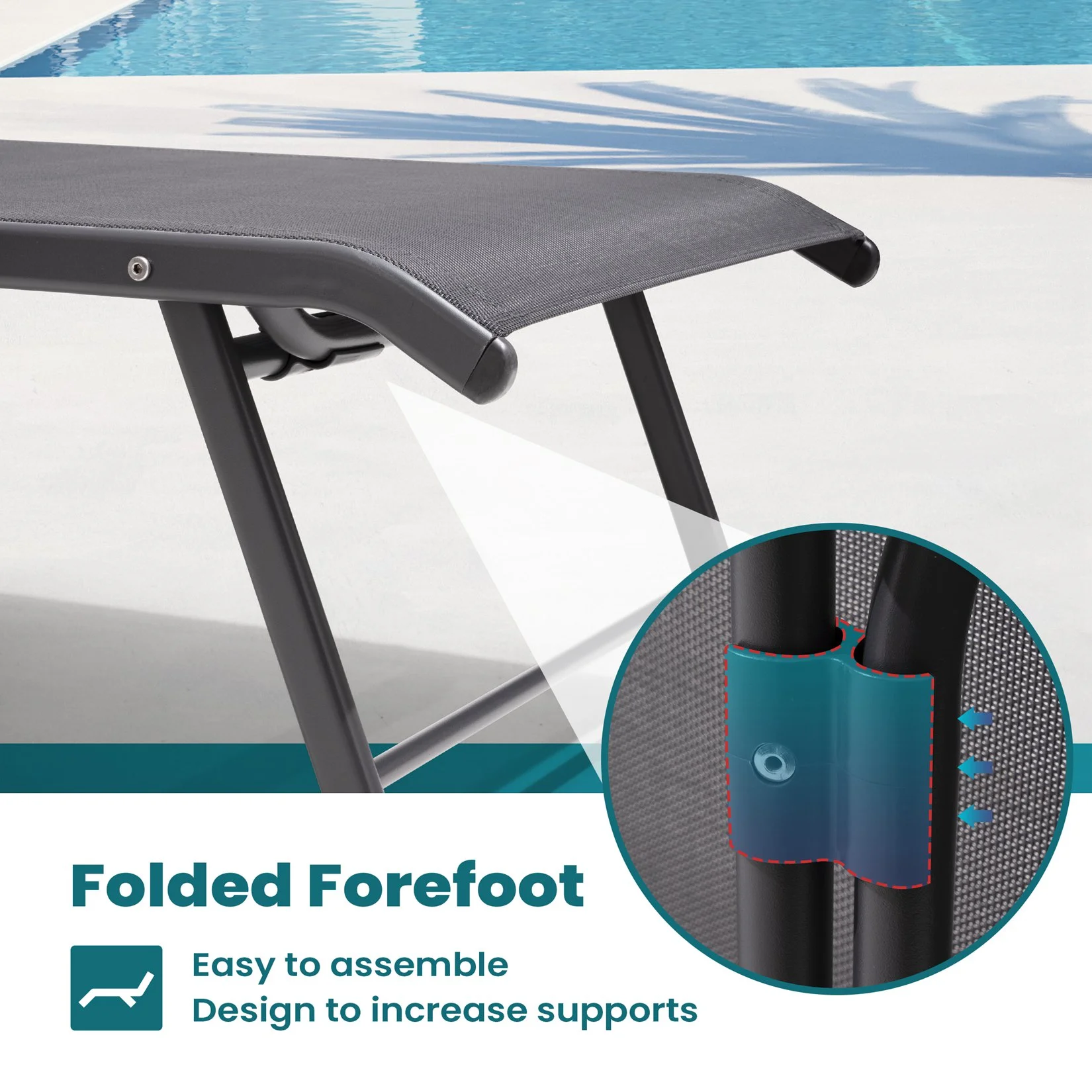 Pellebant Set of 2 Outdoor Chaise Lounge Chairs Aluminum Patio Folding Recliners ,Gray