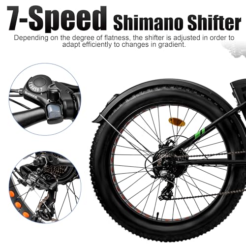 NAKTO 26" Electric Bike for Adults, 4.0" Fat Tire E-Bike with Peak 1500W Powerful Rear Hub Motor and Disc Brakes, Electric Bicycle with Battery Lock