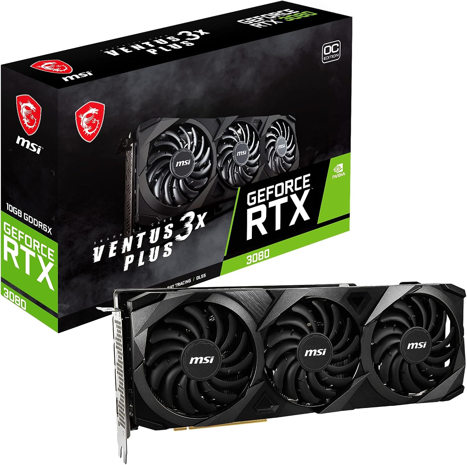 MSI Gaming GeForce RTX 3080 Ventus 3X Plus 10G OC LHR - 10GB GDRR6X NVIDIA GPU Graphics Card for PC Gaming, 320-Bit NVLink
