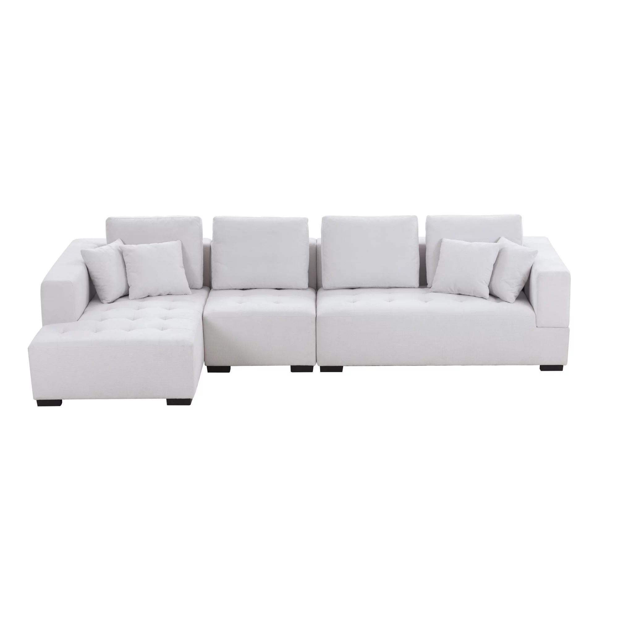134'' Mid Century Modern Sofa L-Shape Sectional Sofa Couch Left Chaise for Living Room, Beige