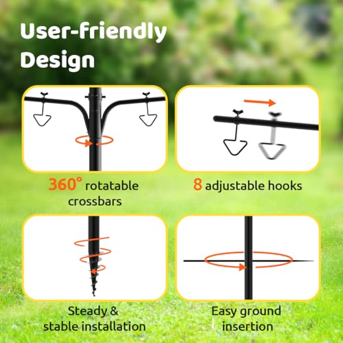 NETVUE by Birdfy Bird Feeder Pole with Effective Squirrel Baffle, 108 Inch Rust-Proof Pole Kit, 8 Adjustable Hooks for Outdoor Wild Bird Feeder, Bath