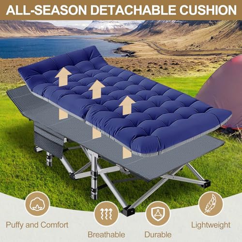 DoCred Folding Camping Cot with Mattress, 2 Pack Heavy Duty Folding Cot for Adults, Portable Sleeping Cot Bed Adults Outdoor Bed with Carry Bag