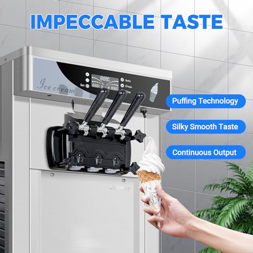 Commercial Ice Cream Maker, 1800W 3 Flavors Soft Serve Ice Cream Machine
