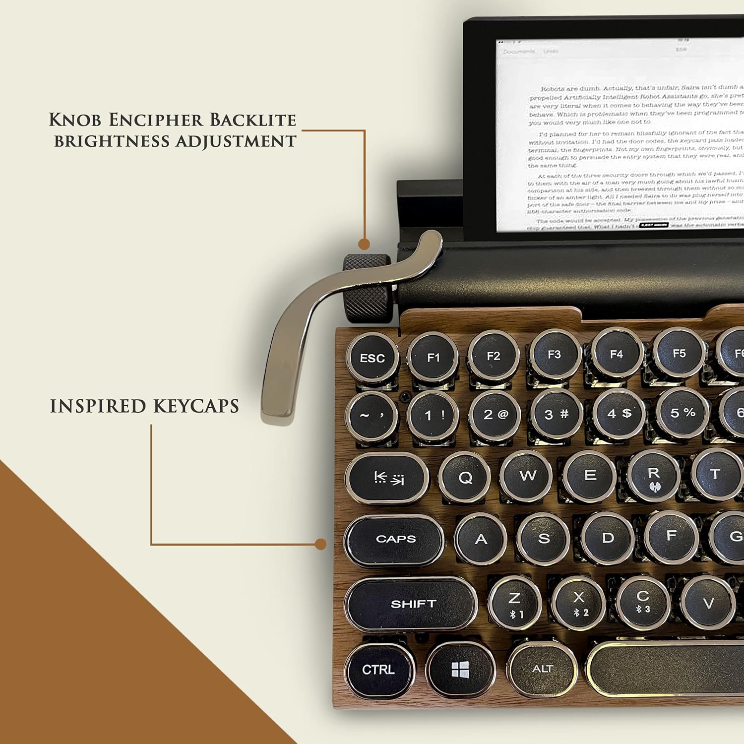 Retro Style Wireless Typewriter Keyboard Compatible with Mac/Windows/Android/Linux, Multi-Pairing, Mechanical Switches to Improve Typing Experience