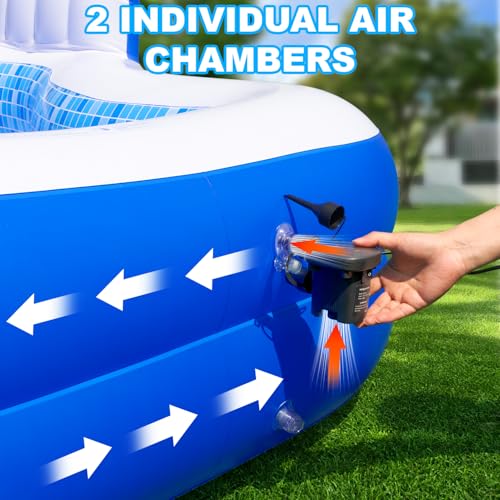 Large Inflatable Swimming Pool for Kids Adults, 121" X 90" X 22" Oversized Thickened Kiddie Pools Family Blow-Up Pool with Pump Seat