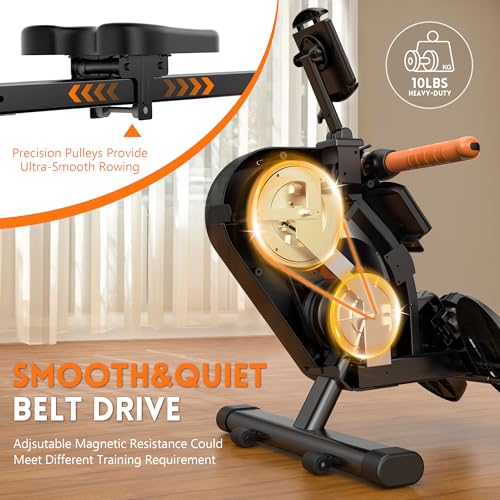 pooboo Rowing Machine, Max 350 LBS Magnetic Rower with LCD Monitor, Tablet Holder, Upgraded Rowing Machines for Home use