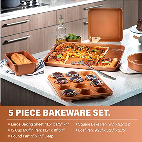 Gotham Steel Hammered 15 Pc Copper Pots and Pans Set Non Stick, Kitchen Cookware Sets, Pot and Pan Set, Ceramic Cookware Set, Non Toxic Cookware Set