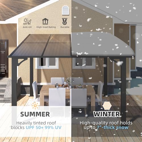 AECOJOY 10&rsquo; x 10&rsquo; Gazebo, Wall Mounted Gazebos Pergola on Clearance, Outdoor Patio Lean to Gazebo Awnings for Deck, Porch