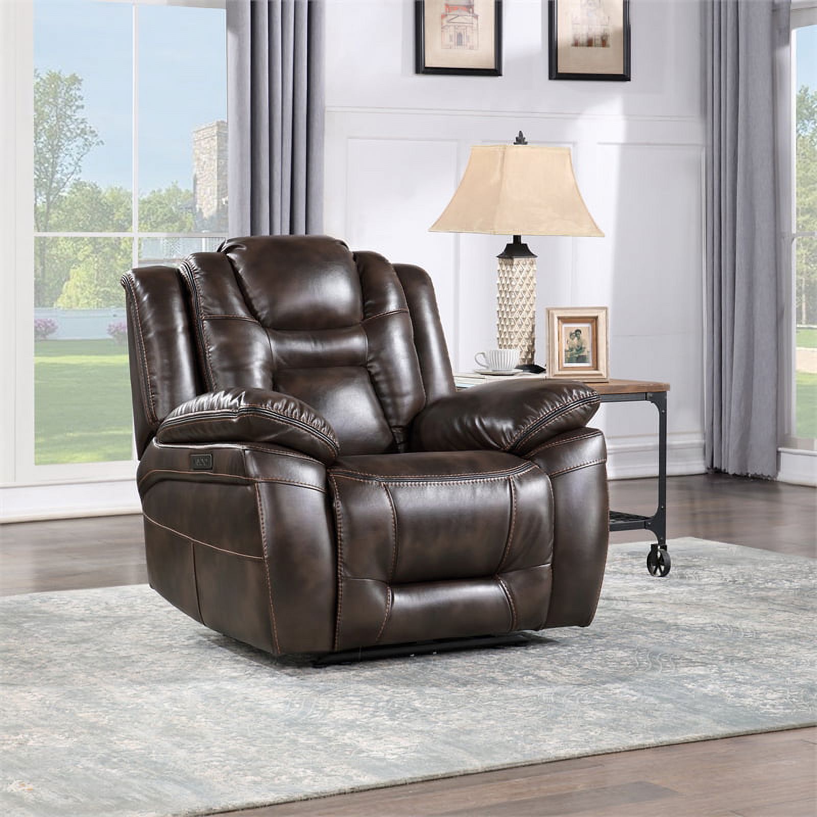 Oportuna Brown Faux Leather Dual Power 3PC Set