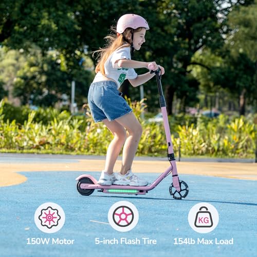 isinwheel S2 Electric Scooter for Kids Ages 6-12,150W Kids Electric Scooter with Adjustable Speed and Height, Colorful Lights, Double Brake
