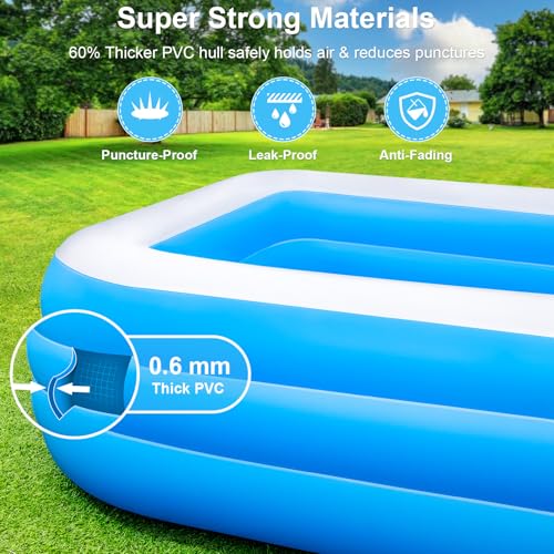 Large Inflatable Pool for Family, 165'' x 76'' x 22'' Full-Sized Blow Up Pool for Adults