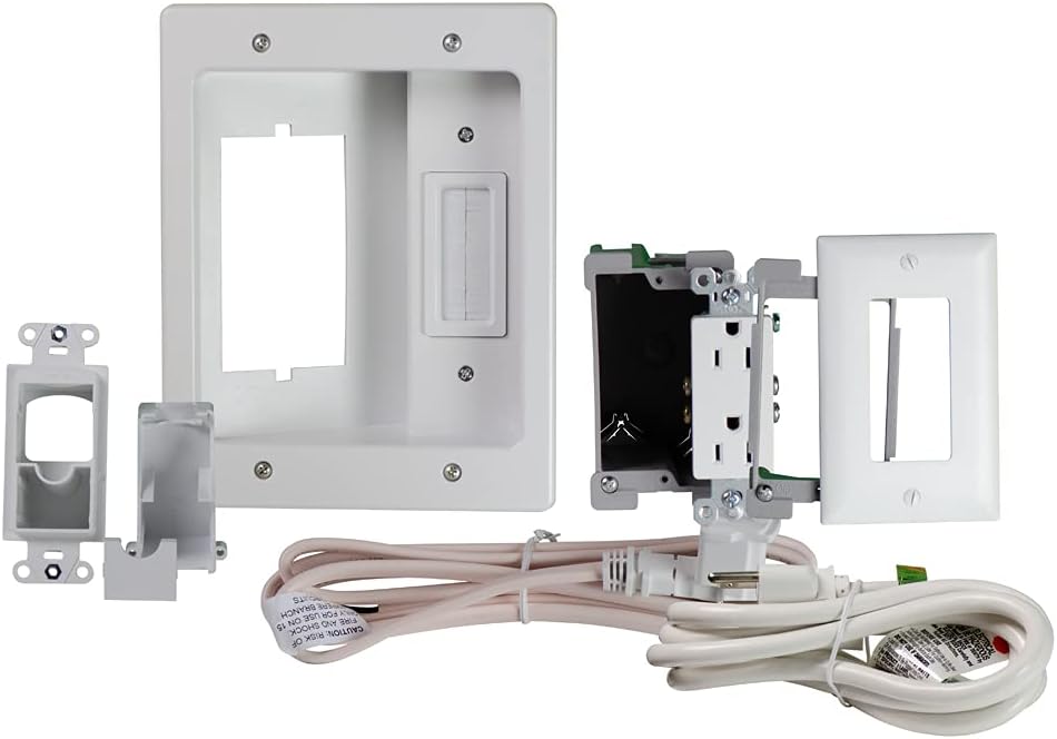 Legrand - OnQ, White, 5.1, HT22U2-WH-R12 Legrand, Recessed In Wall TV Power, Pro Power & Cable Management, Long Range Kit, Home Office & Theater