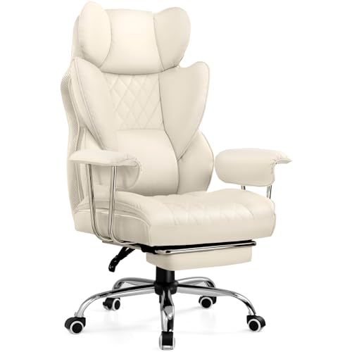 COMHOMA Big and Tall Office Chair, High Back Leather Gaming Chair with Footrest