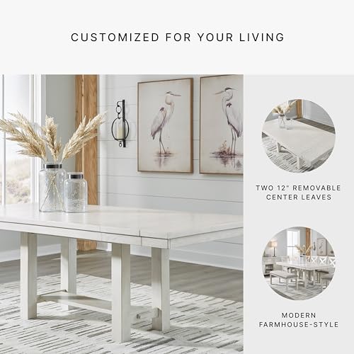 Signature Design by Ashley Robbinsdale Casual Removable Center Leaf Dining Extension Table with Trestle Base, White
