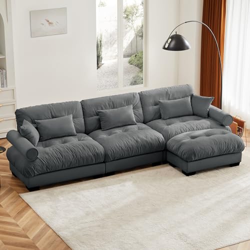 130" Modular Sectional Sofa,Velvet Upholstered Couches for Living Room,3 Seater Green Sofa Couch with Movable Ottoman