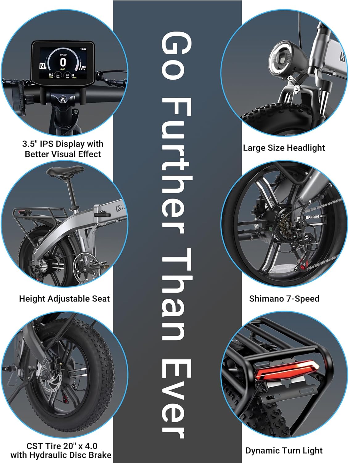 Folding Electric Bike for Adults 1200W Peak BaFang Motor 30MPH 60Miles Range 48V 15AH (720WH) Removable Battery 20" Fat Tire E-Bikes for Adults UL