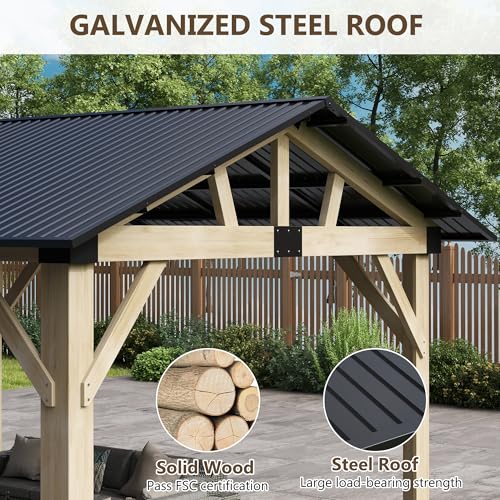 12'x12' Hardtop Gazebo, Outdoor Double Roof Galvanized Steel Gazebos, Aluminum Frame Permanent Pavilion with Curtains & Netting for Backyard, Patio
