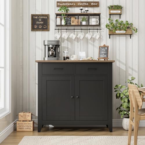 HORSTORS Kitchen Storage Cabinet, Modern Farmhouse Buffet Cabinet with Storage, Coffee Bar with 2 Drawers and 2 Doors