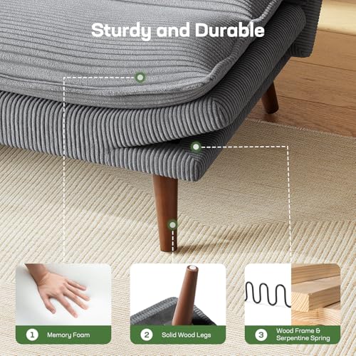 Marsail Futon Sofa Bed, Futon Couch with Adjustable Backrest & Armrests, Convertible Small Sleeper Sofa Bed for Small Apartments, Study Room, Office