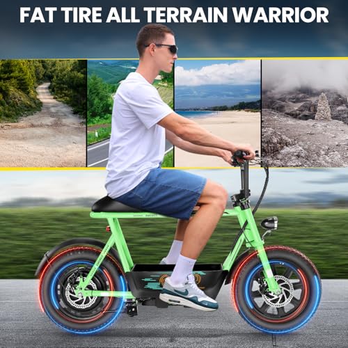 Caroma Peak 500W/800W/1200W Electric Scooter with Seat, 16 * 3" Fat Tire Ebike for All-Terrain, Max 15/25/30 Miles Ranges&20MPH