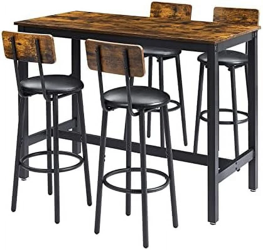 TJUNBOLIFE 3 Piece  Table Set  2-Tier Round Pub Dining Set Wooden Bistro Table with 2 PU upholstered Stools Counter Height Kitchen Table Set for