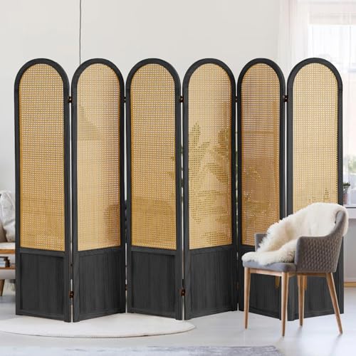 5.9 Ft Tall Hand-Woven Rattan Room Divider 3 Panels, Wood Room Divider Panel, Folding Screen Divider Wall, Wall Divider for Room Separation