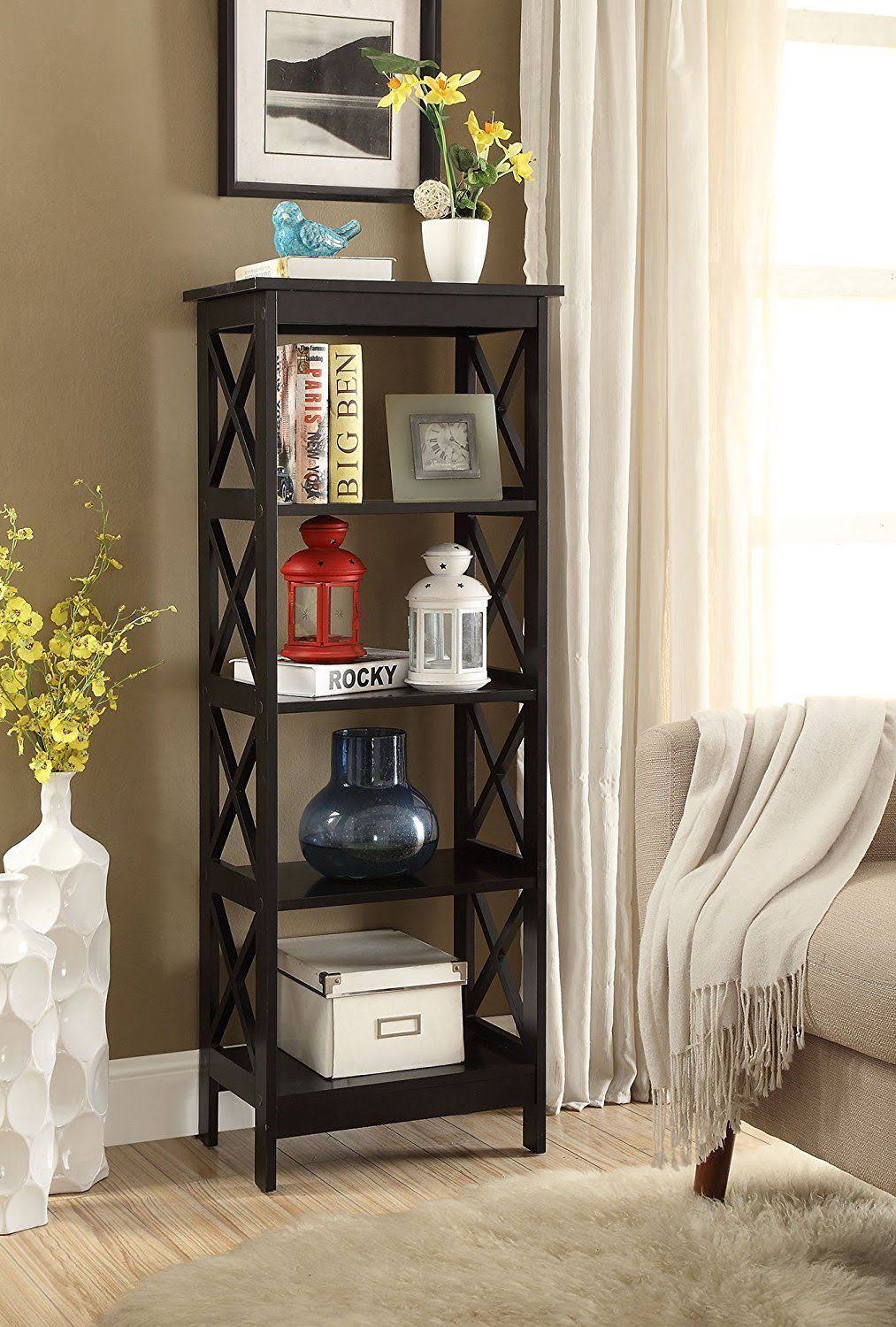 5-Tier Black Wood Bookshelf Bookcase Display Media Cabinet