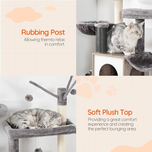 HOOBRO Large Hidden Litter Box, Cat Tree with 30.7'' Long Litter Box Enclosure, Modern Cat Tower, Cat Condos with Scratching Posts, Rubbing Post