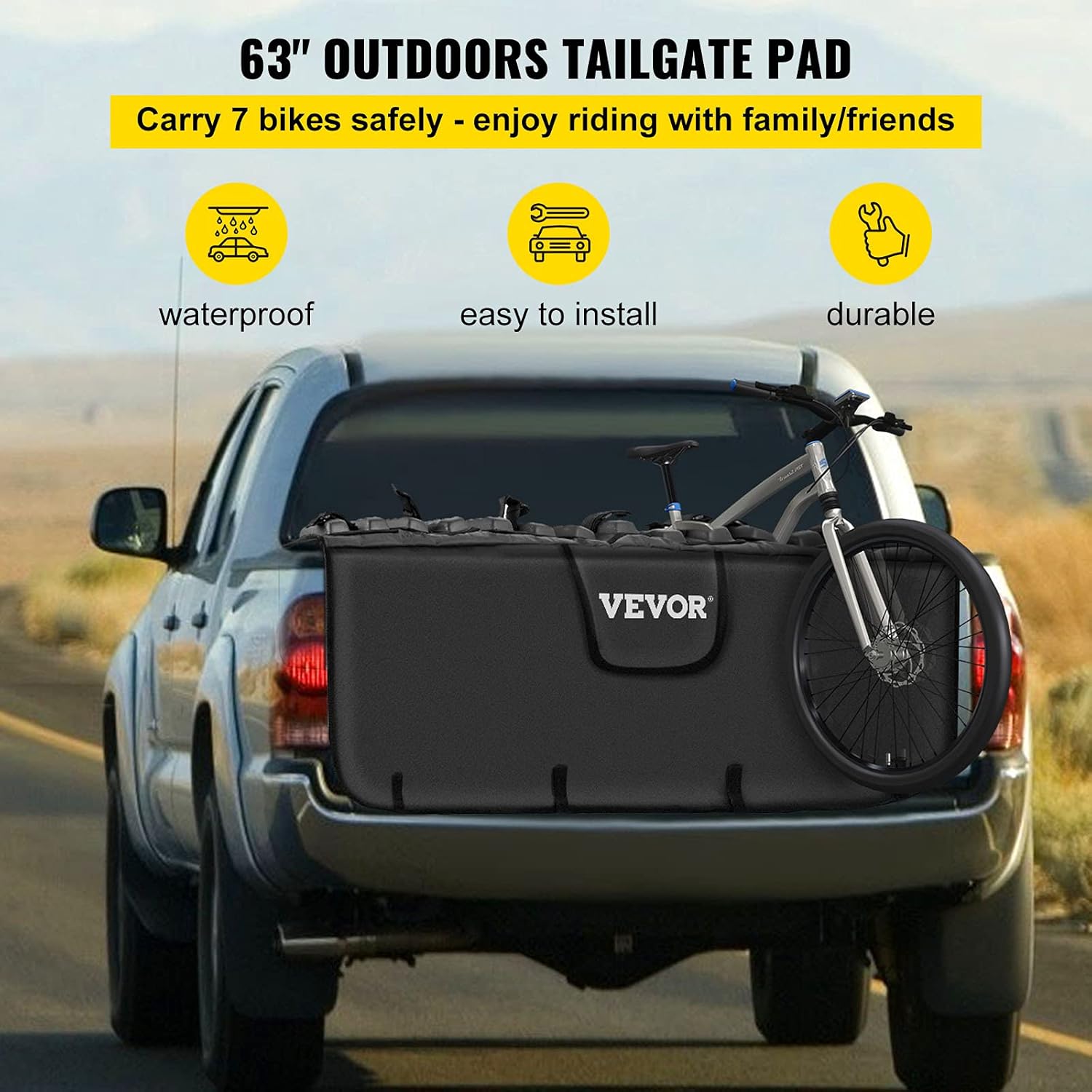 VEVOR Tailgate Pad for Bikes, Tailgate Protection Cover Carries UP to 6 Mountain Bikes, 63 Bike Pickup Pad for Pickup Truck, Upgraded
