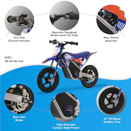 AIII Electric Dirt Bike for Kids 3-7, High Performance Racing Grade Motorcycle, Up to 8MPH, 2 Speed Settings, 12-Inch Off-Road Tires