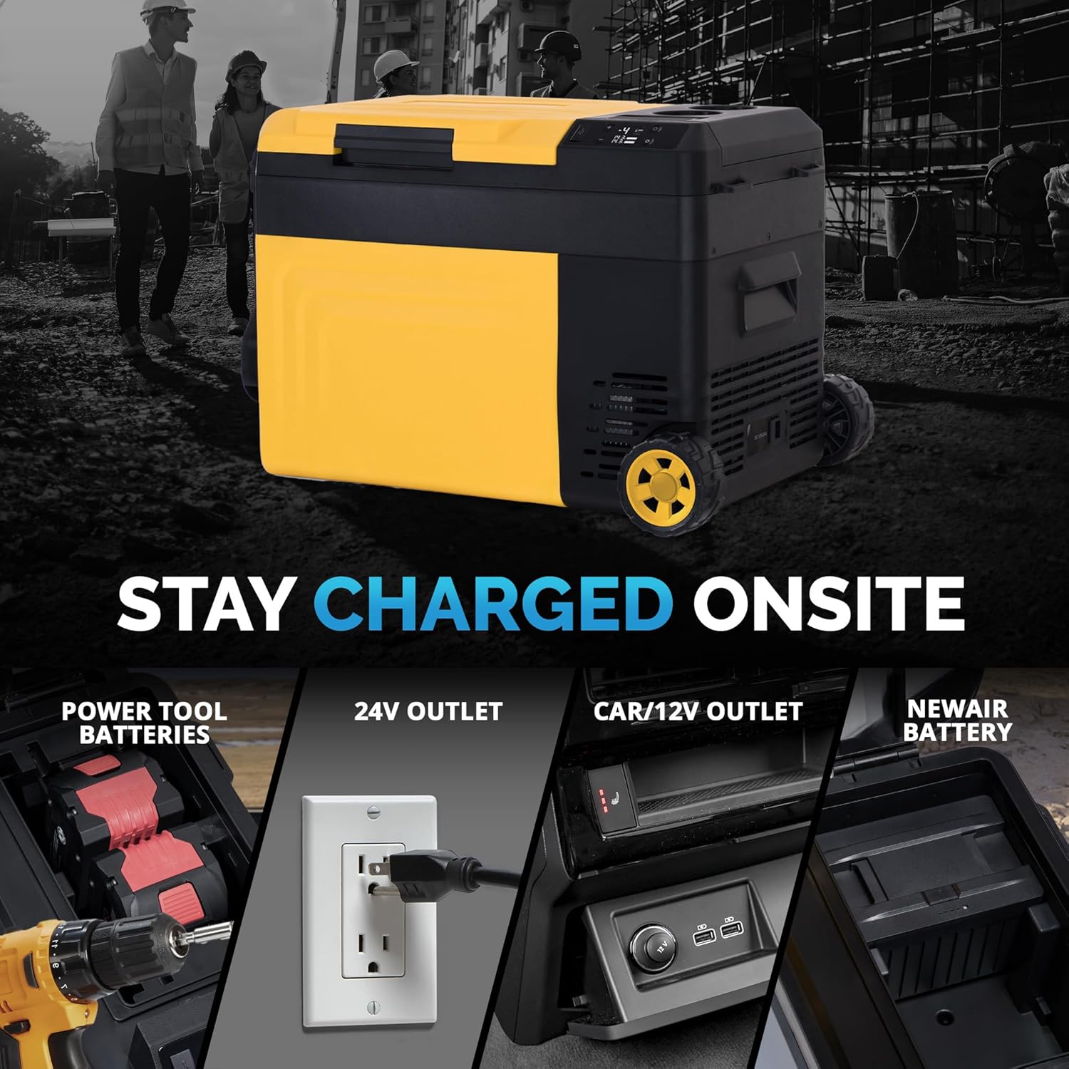Newair 25 Qt. Portable Electric Cooler, 12v Car Mini Fridge, Hard Lunch Box for Jobsite, Workshop