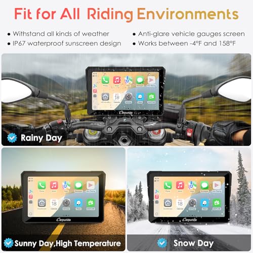 Carpuride W603 Motorcycle Carplay Screen, Wireless CarPlay & Android Auto for Moto, Remote Control，6.3" Waterproof Touchscreen, BT Trans
