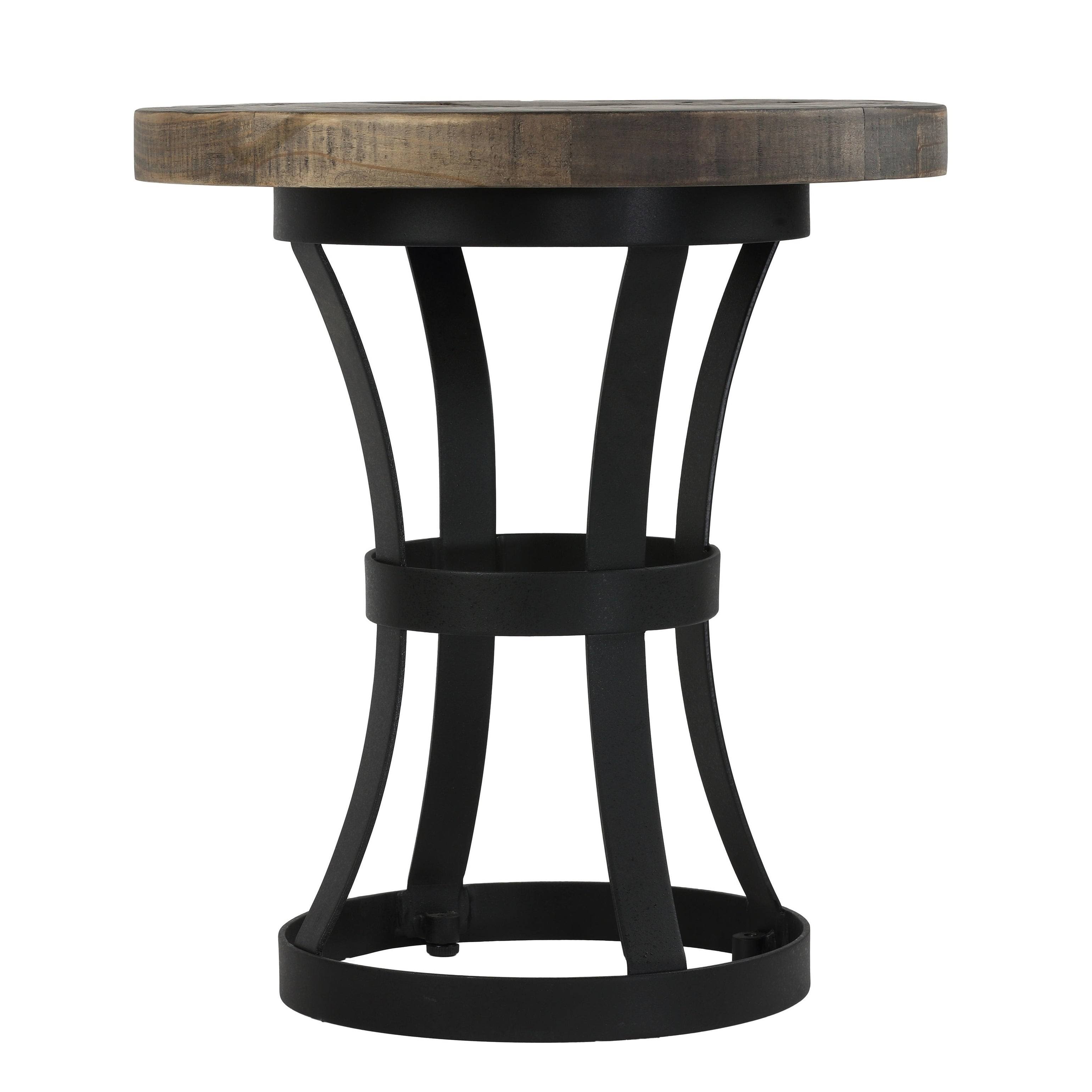 Cortesi Home Newcastle End Table, Solid Reclaimed Wood and Black Metal
