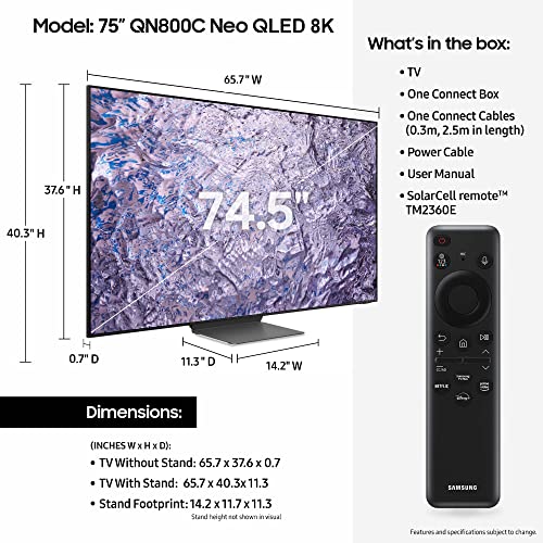 SAMSUNG 65-Inch Class Neo QLED 8K QN800C Series Mini LED Quantum HDR Smart TV with Ultra Slim Design, Dolby Atmos, Object Tracking Sound+