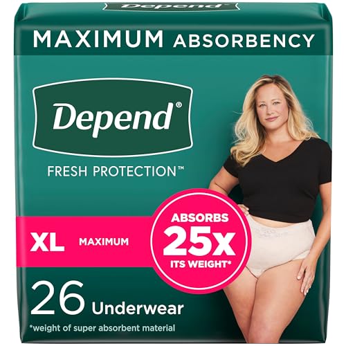 Depend Fresh Protection Adult Incontinence & Postpartum Bladder Leak Underwear for Women, Disposable, Maximum, Large, Blush, 72 Count (2 Packs of 36)