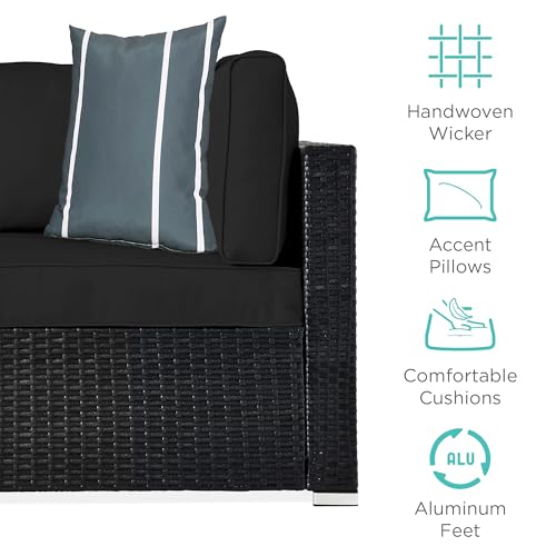 Best Choice Products 7-Piece Modular Outdoor Sectional Wicker Patio Conversation Set w/ 2 Pillows, Coffee Table, Cover Included - Gray/Navy