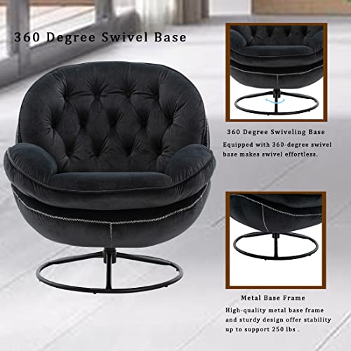 Baysitone Velvet Swivel Accent Chair with Ottoman Set, Modern Lounge Chair with Footrest, Comfy Armchair with 360 Degree Swiveling for Living Room