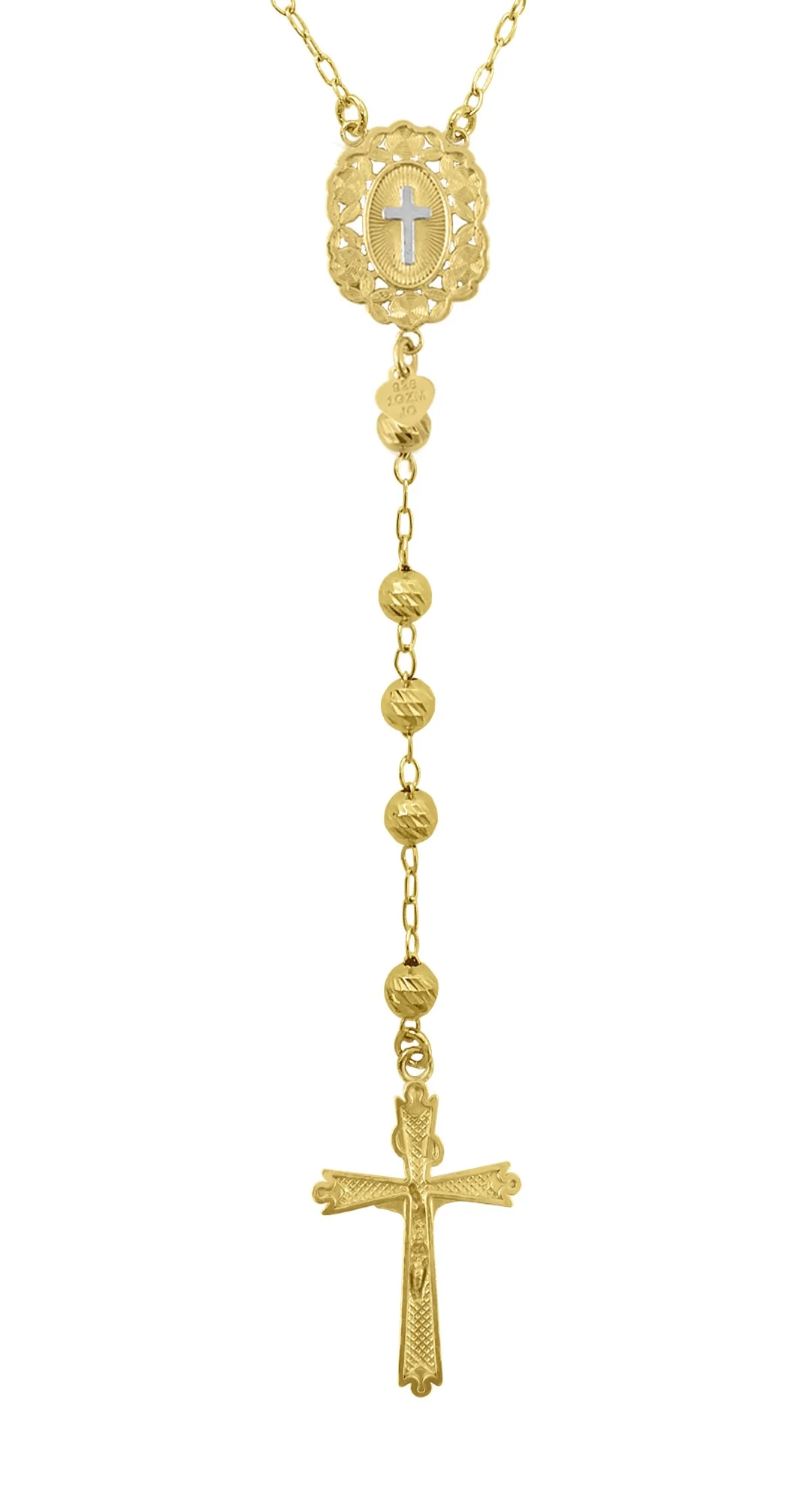 Brilliance Fine Jewelry Women's 14K Gold Plated Sterling Silver Yellow Beads Rosary Necklace 26"