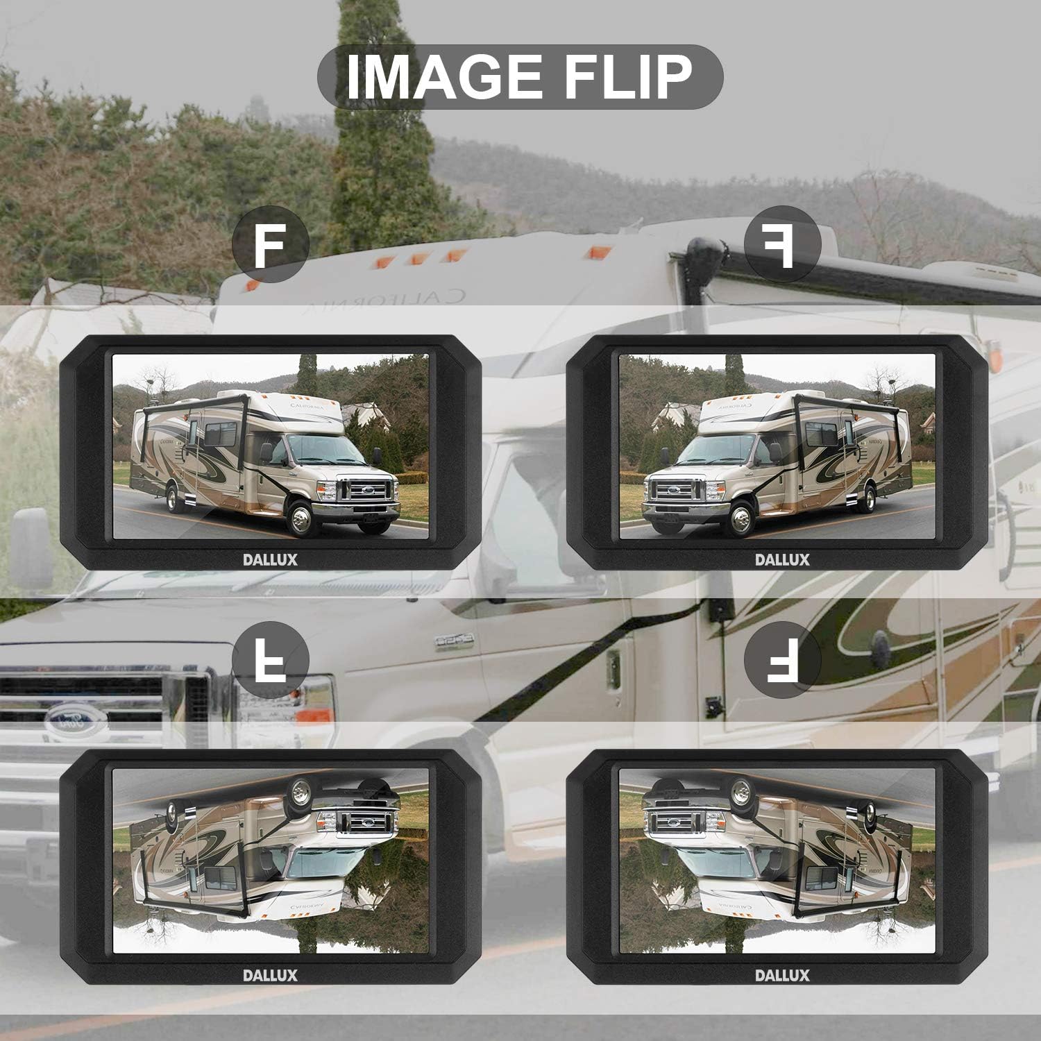 DALLUX Wireless Backup Camera with Stable Digital Signal,5 Inch Monitor+HD 1080P Front/Rear View Night Vision Waterproof Camera for Car,Pickup,Truck