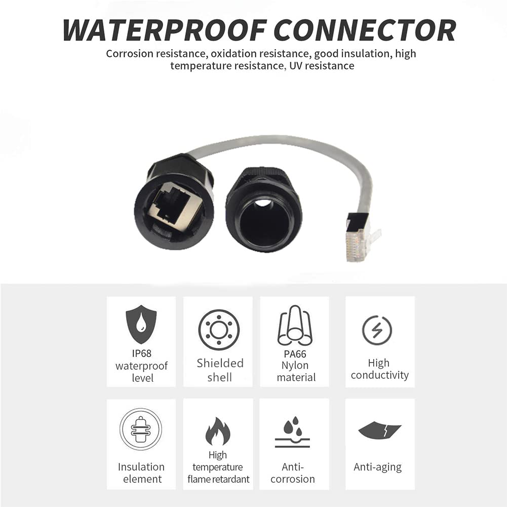 PENGLIN 5PCS M22 RJ45 Waterproof Panel Mount Connector, Male to Female Cat6 Ethernet LAN Cable