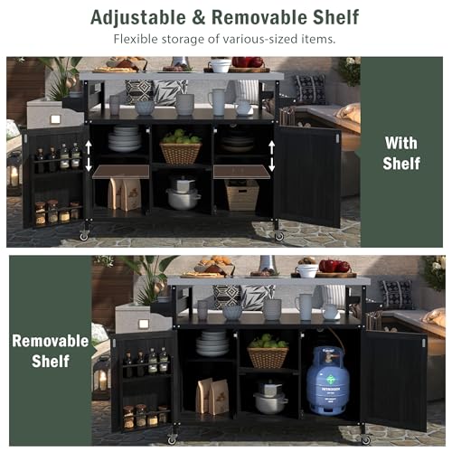 Farmhouse Kitchen Island with Power Outlet, Drop Leaf, Spice Rack and Drawer,Rolling Kitchen Cart on Wheels