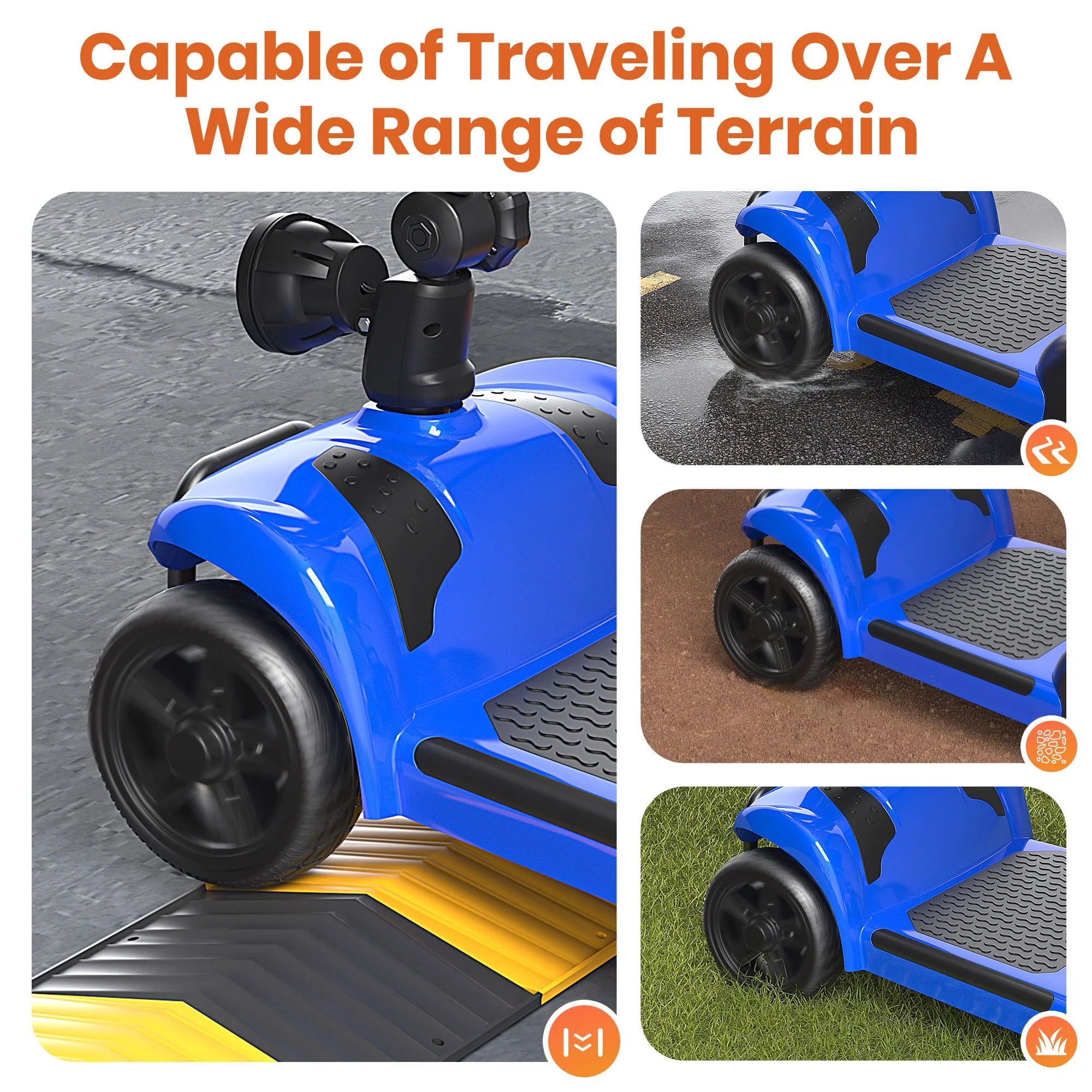 SACVON 4 Wheels Mobility Scooter with Cane Holder for Seniors, Electric Folding Wheelchair Device for Travel, Blue