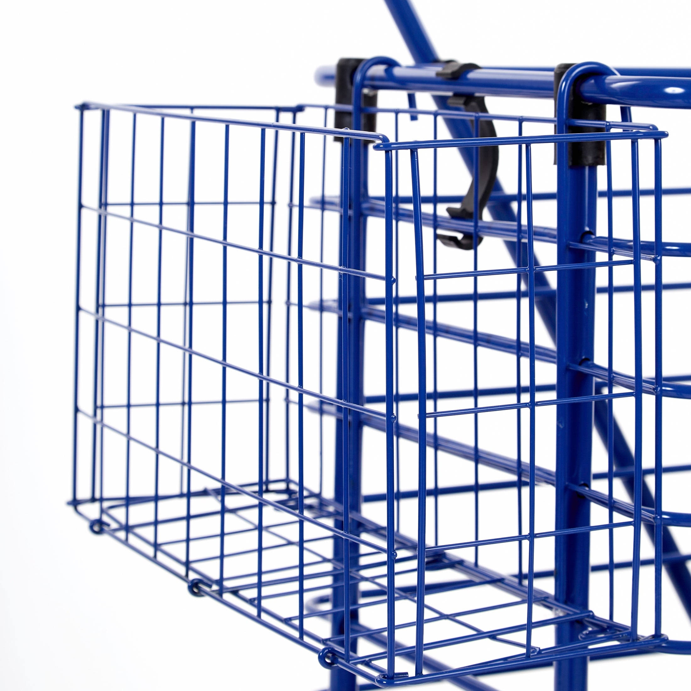 Seville Classics Folding Rolling Steel Wire Basket Trolley Grocery Shopping Cart, Blue