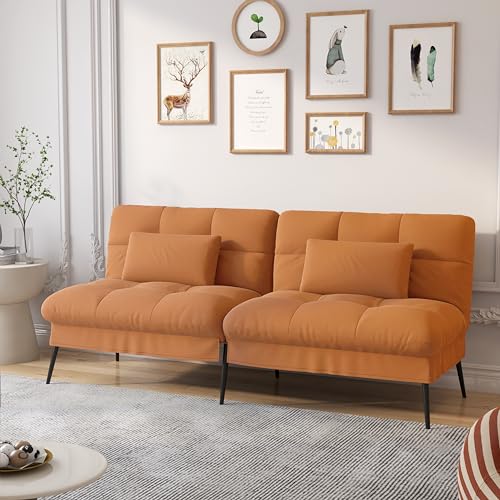COMHOMA Convertible Futon Sofa Bed, 68″Fabric Futon Couch with Adjustable Backrest, Folding Futon Sleeper Recliner for Living Room Furniture (Black)