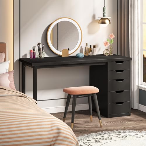 Tribesigns 47 inches Vanity Desk with 5 Drawers, Rustic Brown Makeup Vanity Table Dressing Table with Storage, Modern Simple Computer Desk for Women