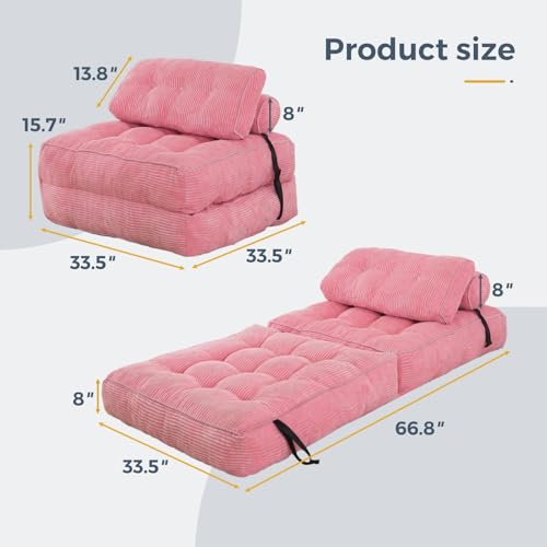 MAXYOYO Folding Sofa Bed, Convertible Sleeper Chair with Pillow Foldable Mattress with Back Support